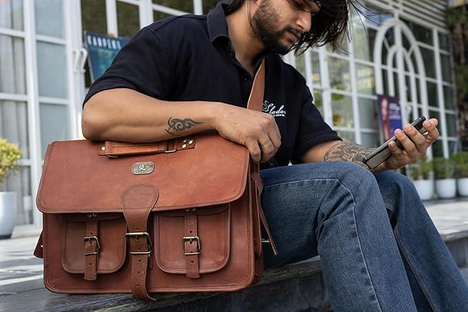 cuero DHK 14 Inch Vintage Handmade Leather Messenger Bag for Laptop Briefcase Best Computer Satchel Distressed Bag