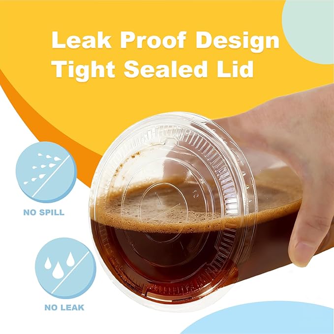 Coolcap 20 oz 100 Pack Disposable Clear Plastic Cups with Lids and Straws, Food Safe Bulk Iced Coffee Cups for Smoothies, Milkshakes and Other Cold Drinks