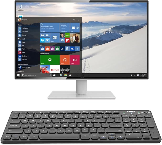 Arteck 2.4G Wireless Keyboard Ultra Slim Full Size Keyboard with Numeric Keypad and Media Hotkey for Computer/Desktop/PC/Laptop/Surface/Smart TV and Windows 10/8/ 7 Built-in Rechargeable Battery