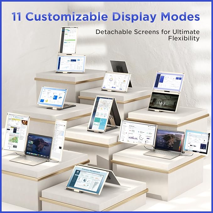 Maxfree Laptop Screen Extender, 15.6'' Dual Monitor for Laptop 13"-17.3", FHD 1080P, 11 Display Modes, Plug & Play Triple Screen Monitor for Mac Windows – Ideal for Office, Travel, Gaming