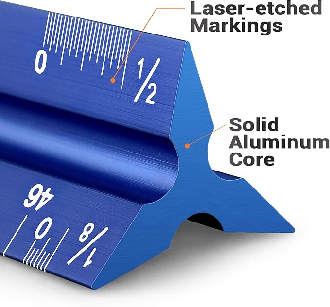 12" Architectural Scale Ruler Aluminum Architect Scale Triangular Scale Ruler for Architects, Draftsman, Students and Engineers, Blue