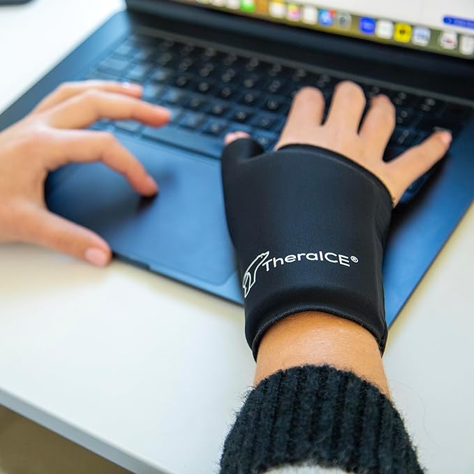 TheraICE Wrist Ice Pack Wrap Thumb Brace for Either Hand for Hot & Cold Therapy - Reusable Soft Gel Glove for Injuries, Carpal Tunnel, Arthritis, De Quervain's Tenosynovitis - Fits Most Men - L/XL