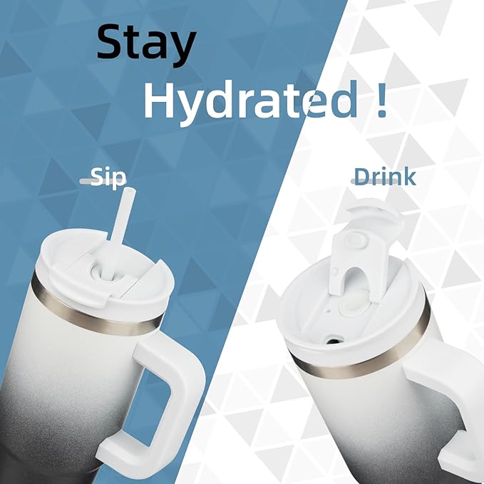 40 oz Tumbler with Handle and 2 Straws,2 in 1 Lid Insulated Water Bottle Stainless Steel Travel Coffee Mug,Day Night