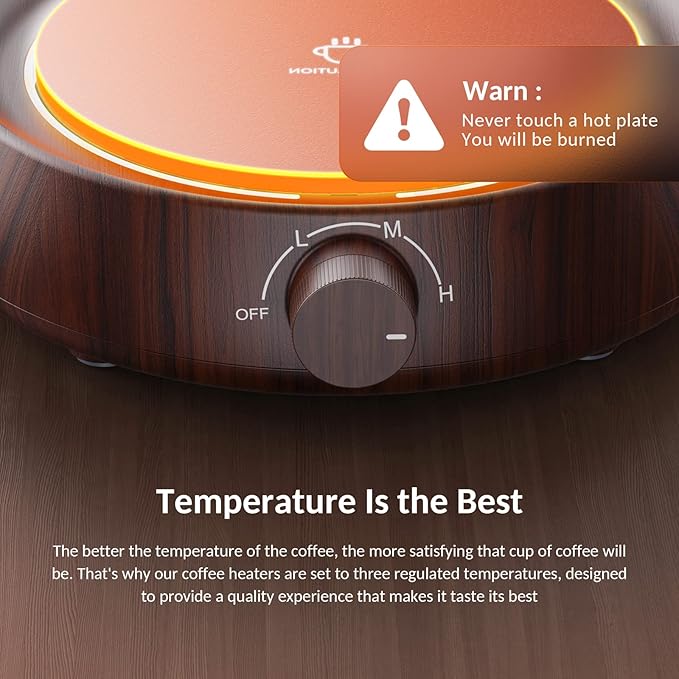 SWEETFULL Mug Warmer for Coffee and Tea Coffee Mug Warmer Set W/Mug and Lid Coffee Warmer As Coffee Gifts for Desk Office Coffee Lovers. （20W Cup Warmer Candle Warmer Auto Shut Off） (Wood Grain)
