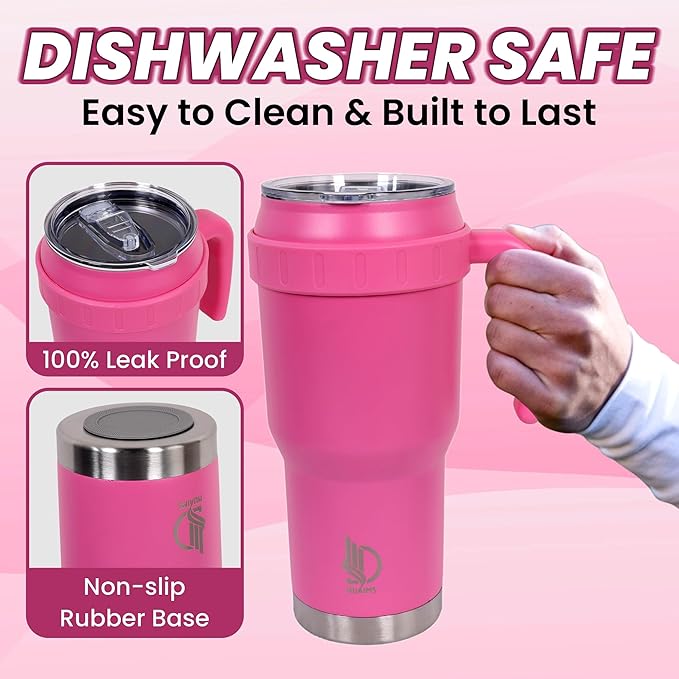 40 Oz Tumbler with Handle & Straw Lid, Insulated Stainless Steel Vacuum Flask, Double Wall Thermal Car Cup for Hot & Cold Drinks, Leak Proof, BPA Free (Mint Blue)