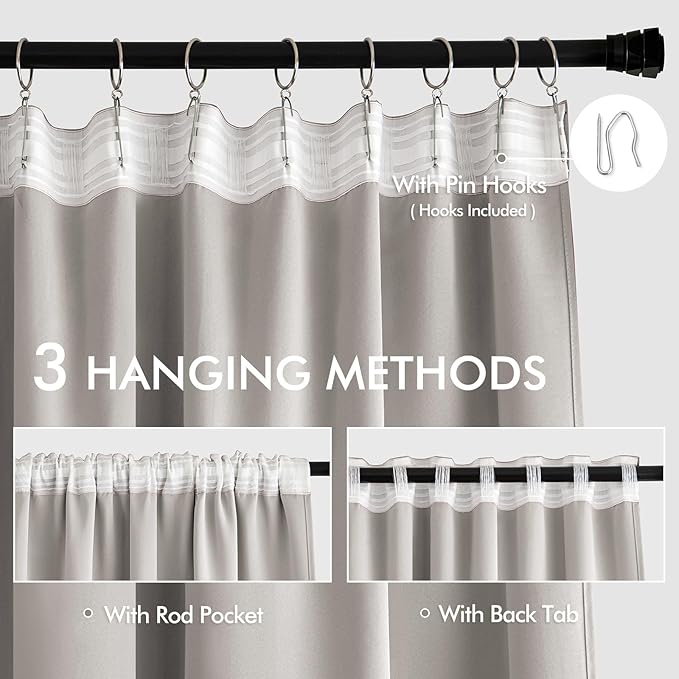 MIULEE Stone Back Tab Blackout Curtains 90 Inches Long 2 Panels Set