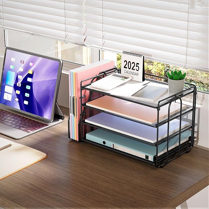 gianotter 4-Tier Paper Organizer With Magazine Holder, Desk Organizers and Accessories, Desk Accessories & Workspace Organizers, File Organizer for Office Supplies Storag (Black, 4-Tier)
