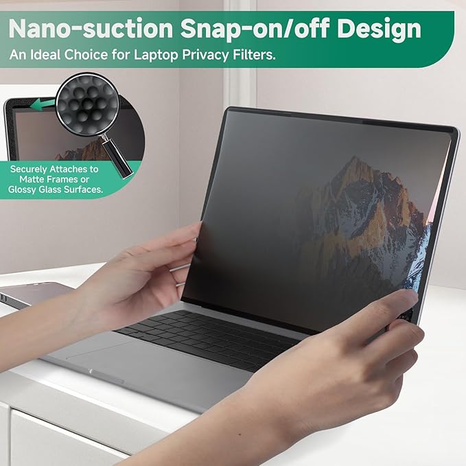 IRUYO FL Nano-Suction Laptop Privacy Screen 16 Inch 16:10, Removable Screen Privacy Shield for Laptop, Anti Glare, Anti Bule Light, Screen Protector for Lenovo HP Dell Acer Asus Thinkpad