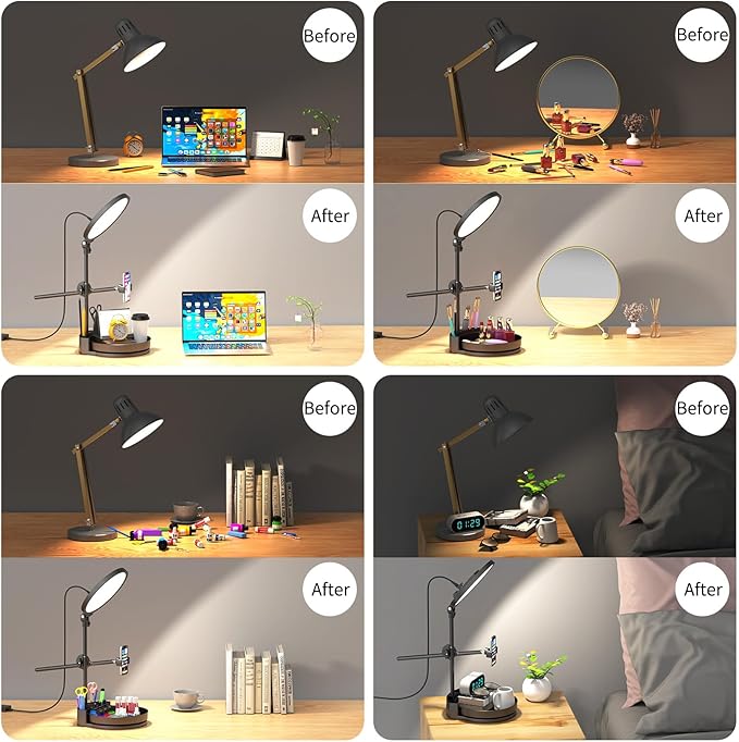 Selfie Light Kit for Desk and Laptop,55W Dimmable Full Screen Ring Light,with Rotating Storage Box,Pen Holder Stand,Phone Holder and Controller (Ice Blue, 10.5)