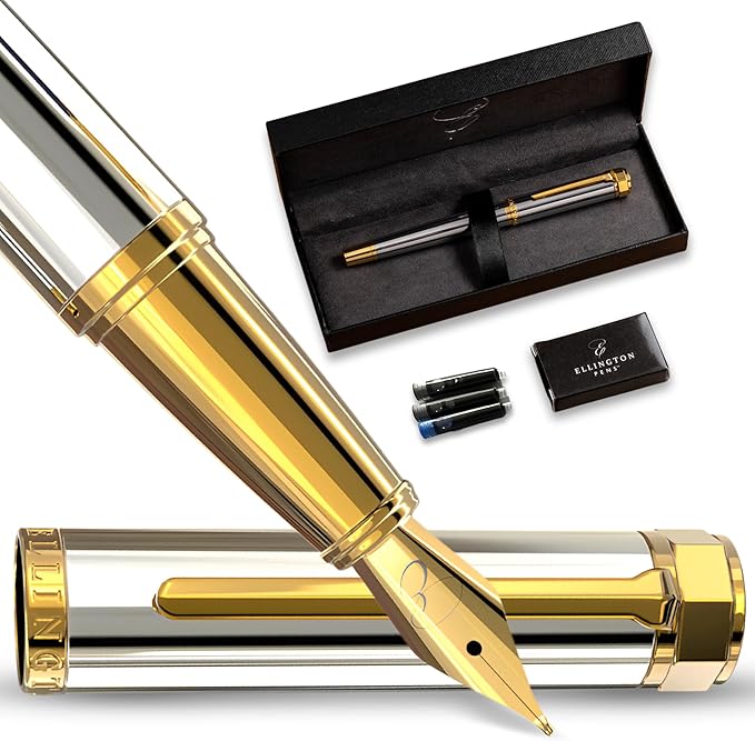 Ellington Pens Luxury Fountain Pen Set - Smooth Medium Nib - Includes 3 Ink Cartridges, Refillable Ink Converter, Gift Box - Fountain Pens For Writing, Calligraphy, Journaling (The Presidential Oath)