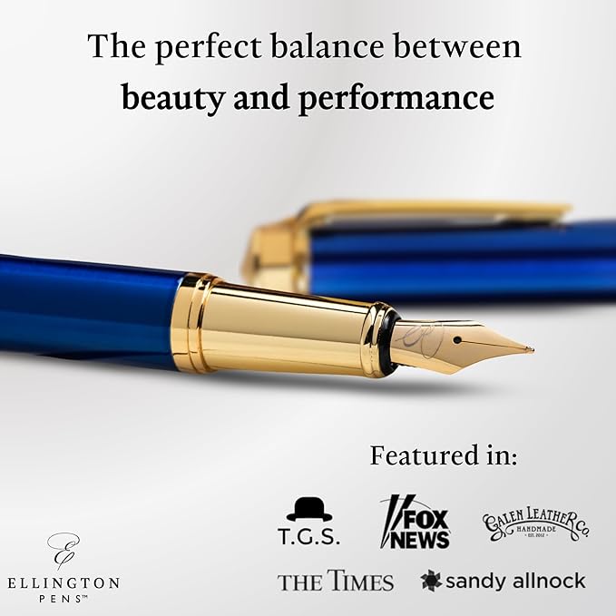 Ellington Pens Luxury Fountain Pen Set - Smooth Fine Nib - Includes 3 Ink Cartridges, Refillable Ink Converter, Gift Box- Fountain Pens For Writing, Calligraphy, Journaling, Sketching (The Nautilus)