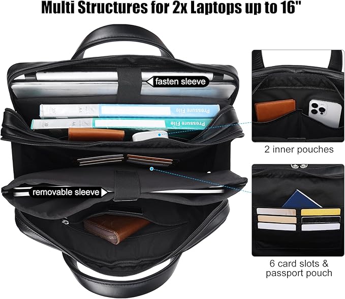 Masa Kawa Leather Briefcase for Men 15.6", 17" Laptop Computer Case Business Travel Work Messenger Cross Body Shoulder Bag