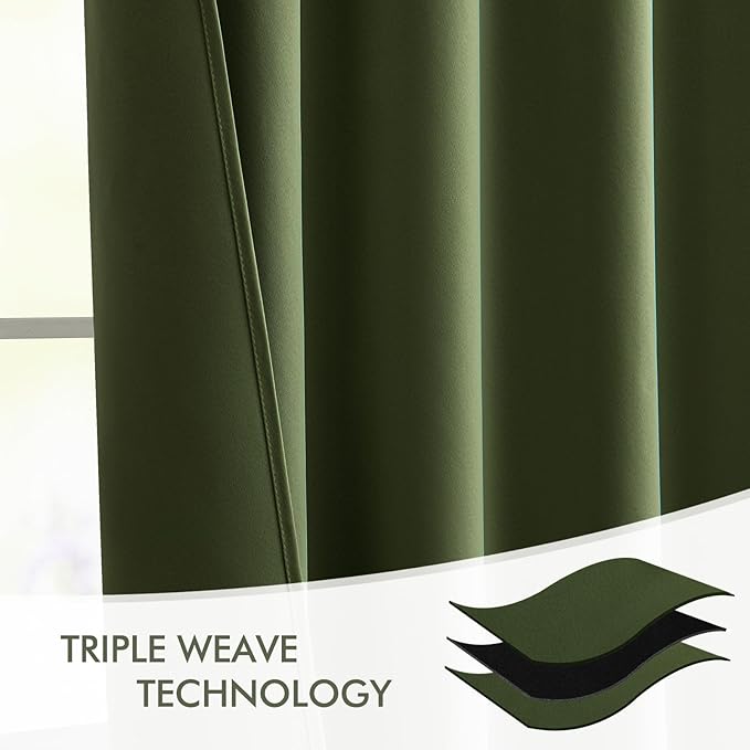 MIULEE Olive Green Back Tab Blackout Curtains 84 Inch Length 2 Panels Set