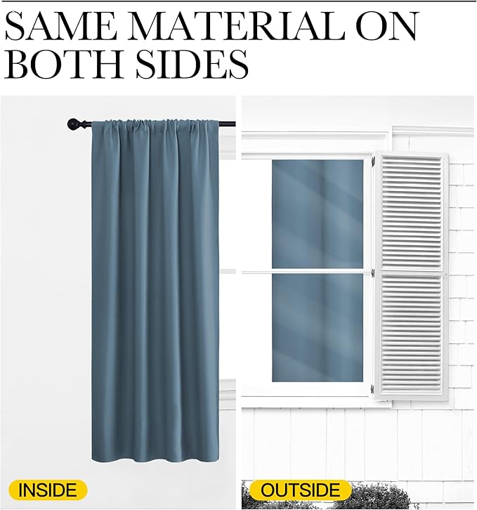 NICETOWN Blackout Curtains for RV Windows, Smoky Blue, 2 Panels, Room Darkening
