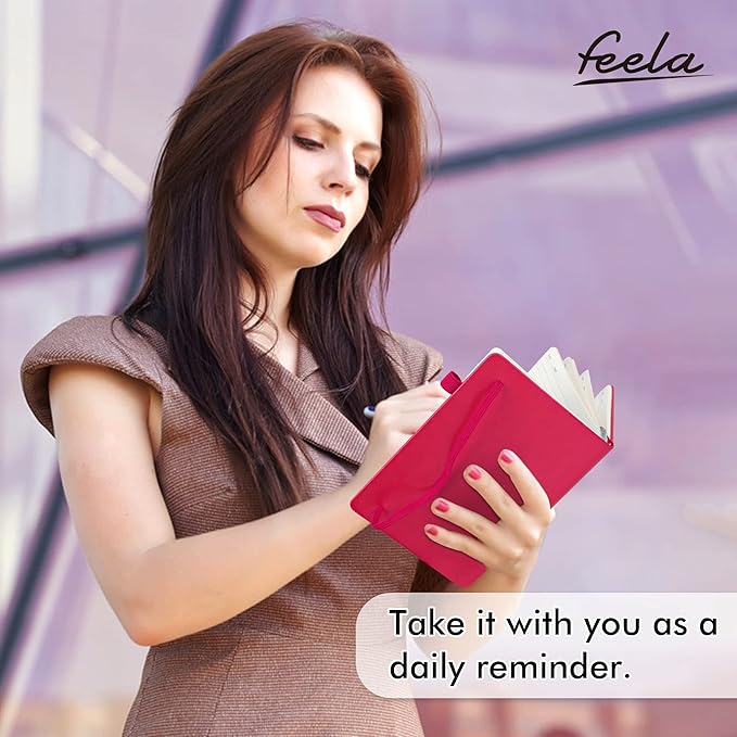 feela 3 Pack Notebooks Journals Bulk, Hardcover Notebook Classic Ruled Lined Journals with Pen Holder for Women Girls School Business Supplies, with 3 Black Pens, 120 GSM, 5.1”x8.3”, A5, Berry