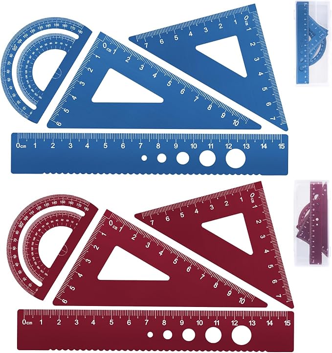 Honagu Aluminum Alloy Triangular Ruler Set, 8 Pieces/2 Sets, Modern Design, 12 Inches