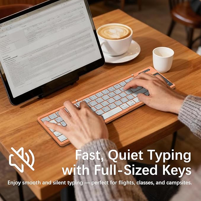 Nillkin Upgraded Foldable Bluetooth Keyboard with Touchpad & Number Pad, Portable Wireless Keyboard for Travel, Pocket-Sized, Full Size Keys, Support 3 Devices for iPad Laptop Tablets Phone, Orange