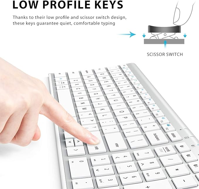 iClever BK10 Bluetooth Keyboard, Universal Bluetooth 5.1 Wireless Keyboard with Number Pad, Ergonomic Design, Multi-Device Compatibility, Stable Connection for Mac, iPad, iPhone, Android, Windows