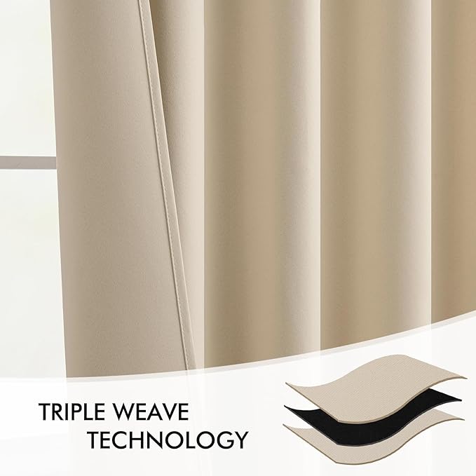 MIULEE Back Tab Cream Beige Curtains 102 Inch Long 2 Panels Set