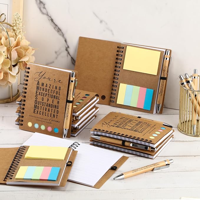 Jetec Inspirational Notebooks Bulk Spiral Notebook with Sticky Notepad Motivational Pens Valentines Day Gifts for for Employee Coworker Nurse Staff Teacher Nurse Volunteer(50 Sets,Amazing)