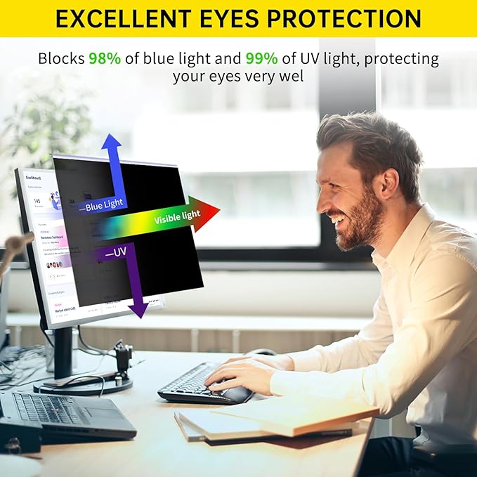 DEJIMAX 〔2-Pack〕 24 Inch Computer Privacy Screen Filter for 16:9 Monitor, Anti-Blue Light, Anti-UV,Blue Light Blocking Removable Privacy Protector Shield Fits 23.6", 23.8", 24" Monitors
