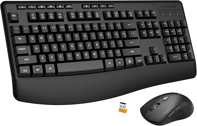 E-YOOSO Wireless Keyboard and Mouse Combo,Silent Soft Touch Quiet Keyboard Less Noise 90%,Ergonomic with Wrist Rest,2.4GHz 104 Keys Full Size,2400 DPI Mouse,for PC Computer/Laptop/Mac Air/Mini/Pro