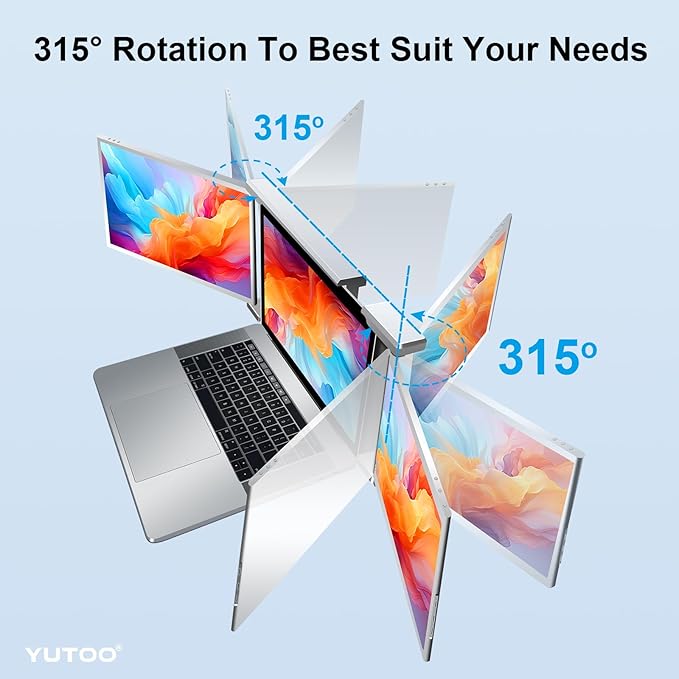 YUTOO Laptop Screen Extender, 14" Portable Triple Monitor for Laptops 315° Rotate| Plug and Play| 1080P| FHD, Laptop Monitor Extender for 13.5~16.5" Laptops, HDMI/USB-A/Type-C,for Mac/Wins/Android/Dex