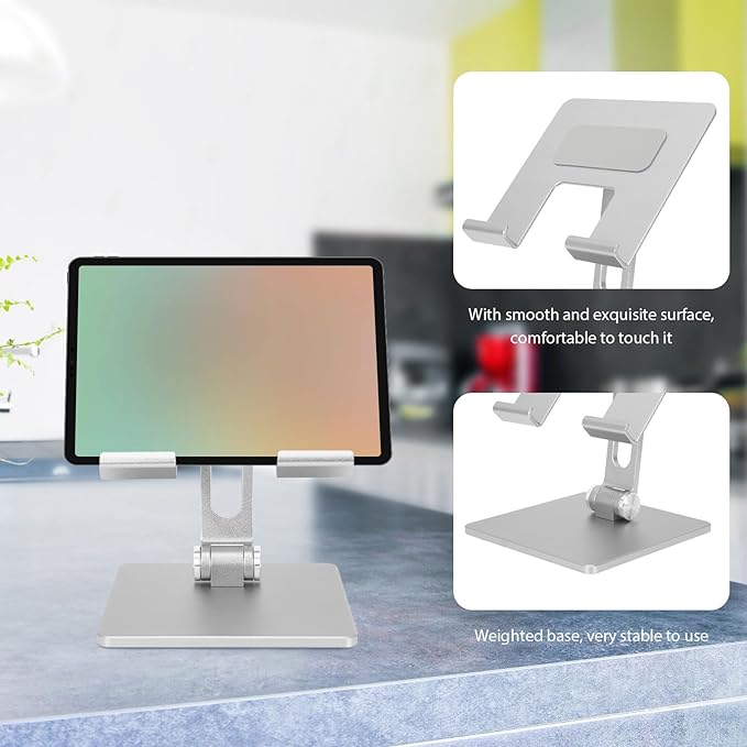 Alipis Aluminum Folding Tablet Stand Adjustable Portable Laptop Holder for Desk and Bed Use Compatible with Ipad and Tablets Silver Gray
