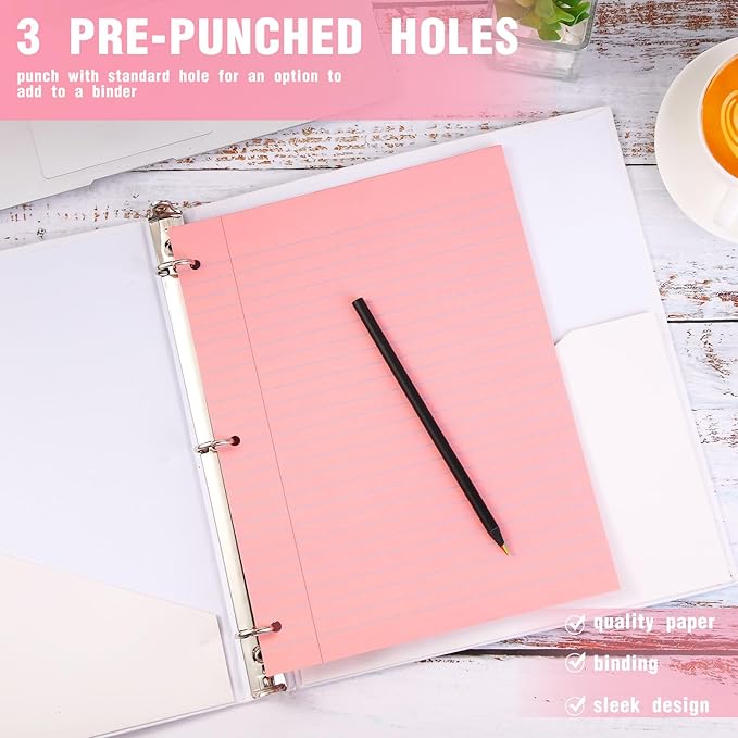 PerKoop 600 Sheets Colored Loose Leaf Paper 8.5" x 11" college ruled Lined 3 Hole Punched notebook Filler Paper for 3 Ring Binders Office School Supplies (Fantasy Color)