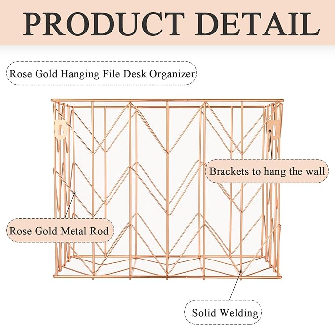 Beramon Hanging File Folder Kit Includes 1 Rose Gold Hanging File Desk Organizer and 20 Pack Hanging File Folders Letter Size with 1/5 Cut Tabs Design for School Office Home Supplies, Blue Design