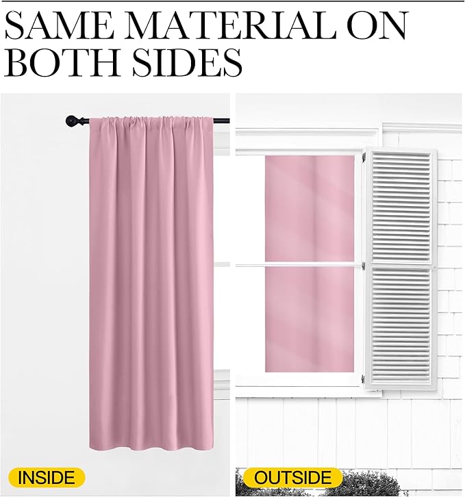 NICETOWN Blackout Curtains for Bedroom, Rouge Pink, 1 Pair, 62 by 63-inch