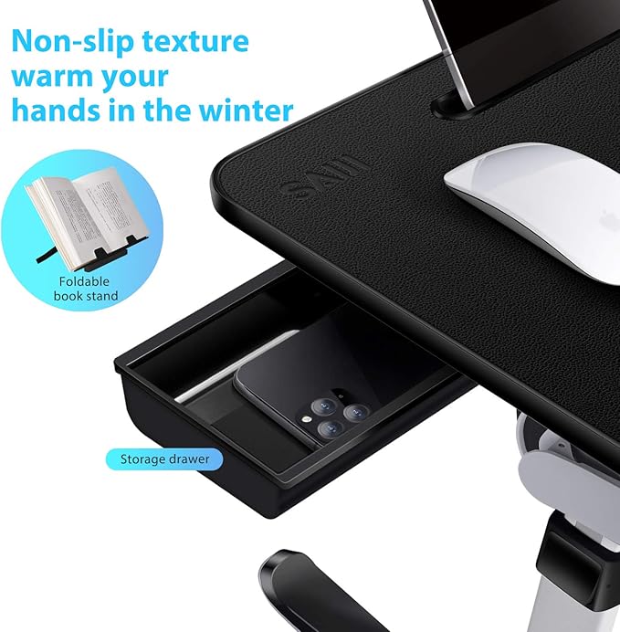 Laptop Bed Tray Desk, SAIJI X-Large Adjustable Laptop Table, Foldable Laptop Desk with Storage Drawer and Bookstand for Eating, Working, Writing, Gaming, Drawing (Black)