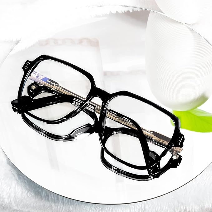 VISOONE Oversized Blue Light Blocking Glasses with Chic Square TR90 Frame and Metal Temple for Women Men REMY