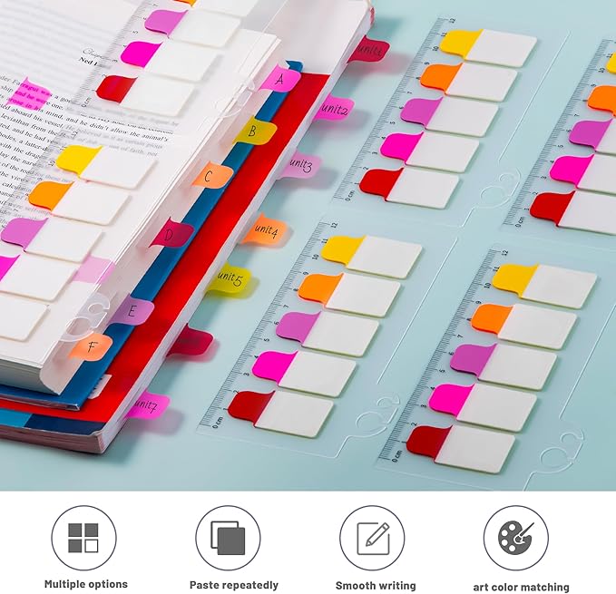 Golcellia 6 Pcs Sticky Tabs for Notebooks, 600 Pcs 5-Color Index Tabs with Flags, Divider Page Markers for Books, Binders, Bible Study & Office Supplies