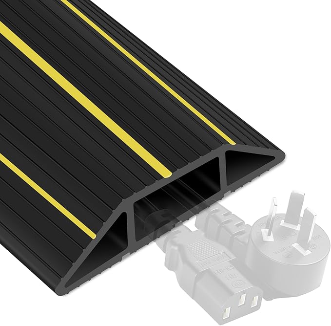 13Ft Cord Cover Heavy Duty Cable Protector 3 Channels Contains Cords Cables and Wires Easy to Unroll-Conceal Wires of Home Office Warehouse Workshop Concerts or Other Outdoors Surround(6.5Ft x 2)