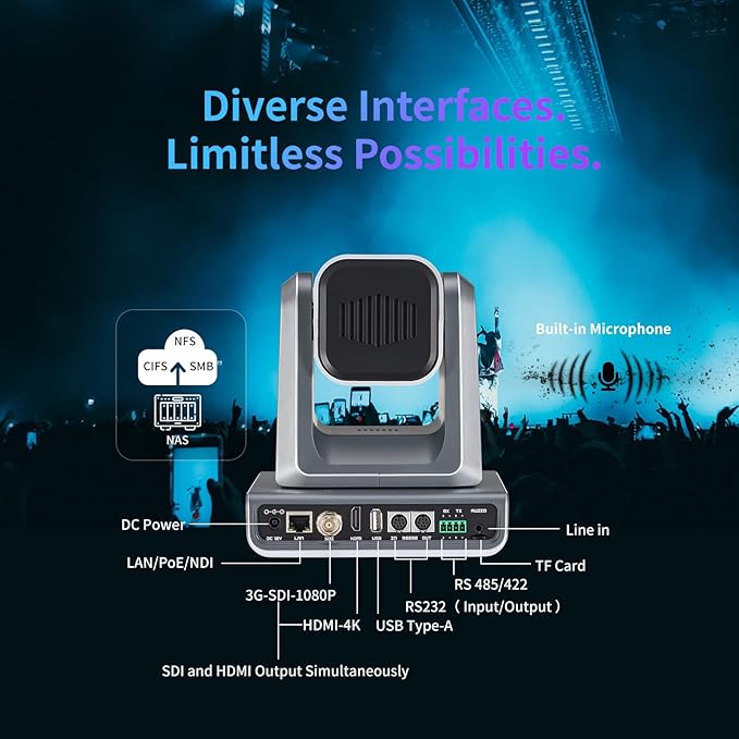 zowietek 4K PTZ Camera PoE, 12X Optical Zoom, Simultaneous HDMI and SDI Output, USB Out for Conference, RTSP/RTMP(s)/SRT, Standalone IP Live Streaming to YouTube for Meeting, Church, Event