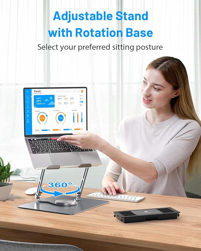 METFUT Laptop Cooling Stand with Detachable Thermoelectric Cooler, Adjustable Height & Angle, 360 Rotation Base, Carbon Steel Framework, Ultra-Quiet & Super Sturdy for up to 15.6” Laptop (Grey)