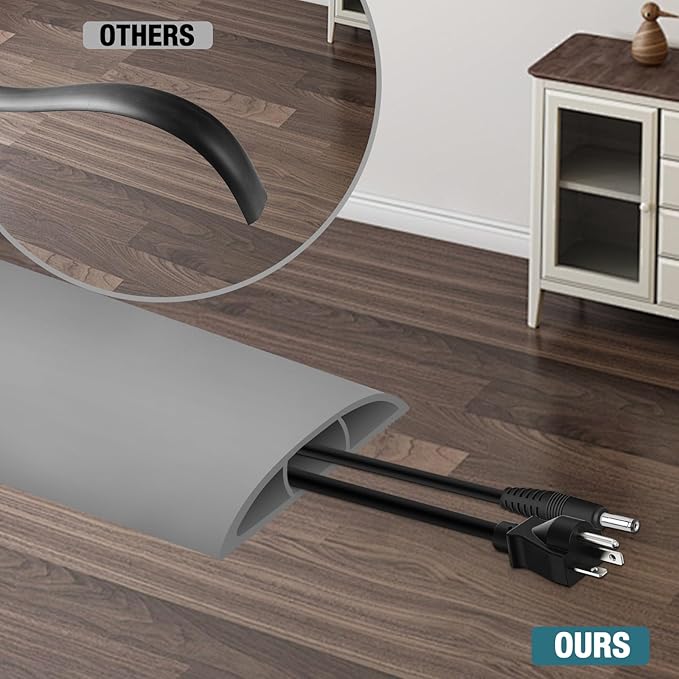 Floor Cord Cover, Cable Protector, 0.63W x 0.31H inches, Wire Cover for Extension Cords, Floor Cable Covers Prevent Cable Trips (Gray, 50-3 Feet)