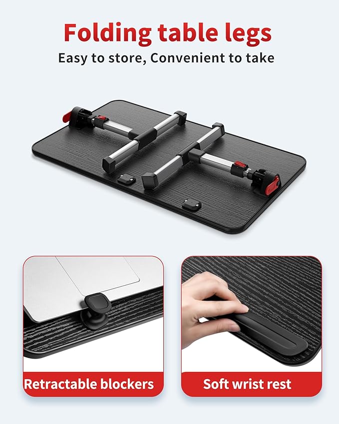 Laptop Desk Table, SAIJI Adjustable Laptop Stand, Portable Lap Desks with Foldable Legs, Notebook Standing Breakfast Tray Reading Desk for Sofa Couch Bed Floor (Black,Medium Size)