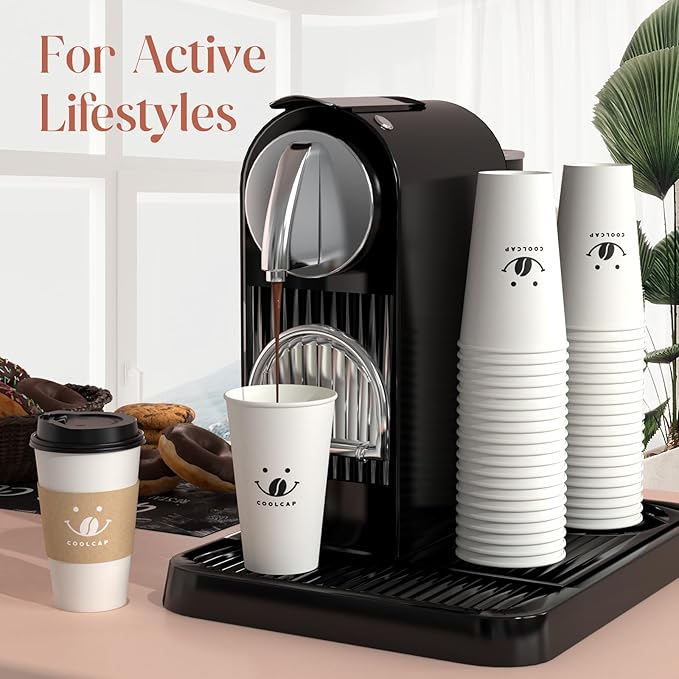 Coolcap Coffee Cups with Lids and Sleeves, 16 Ounce 200 pack To Go Coffee Cups with Lids, Paper Hot Cups for Hot & Cold Beverage (White, 16 Ounce)