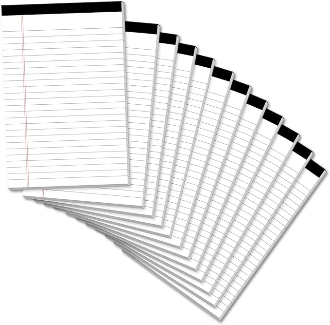 Legal Pads 5×8 Inch Notepad, 12 Pack Note Pads College Ruled Perforated Memo Pad for Work Study Daily Note Taking List, Lined Writing Pads Memo Refills Notepads for Office Home School, 30 Sheet/Pad