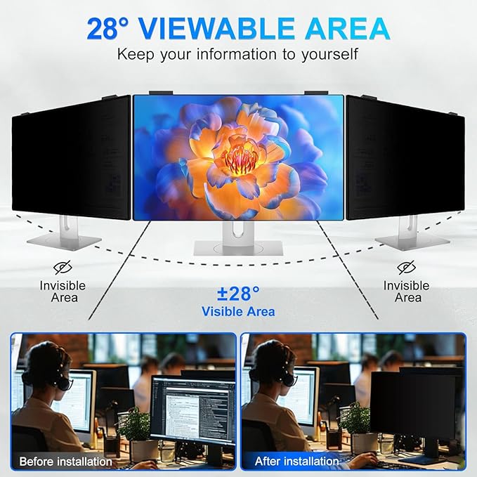 GUDTEKE 2Pack Magnetic 24 Inch Privacy Screen for Computer Monitor 16:9 Aspect Ratio, Hanging Removable Anti-Blue/Glare Protector Film, Anti Spy Desktop Security Private Filter 24in