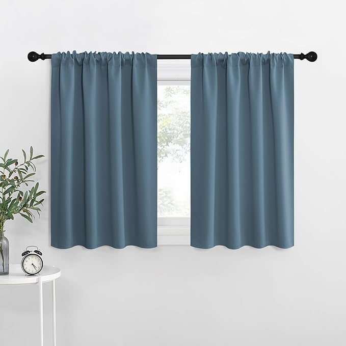 NICETOWN Blackout Curtains for RV Windows, Smoky Blue, 2 Panels, Room Darkening