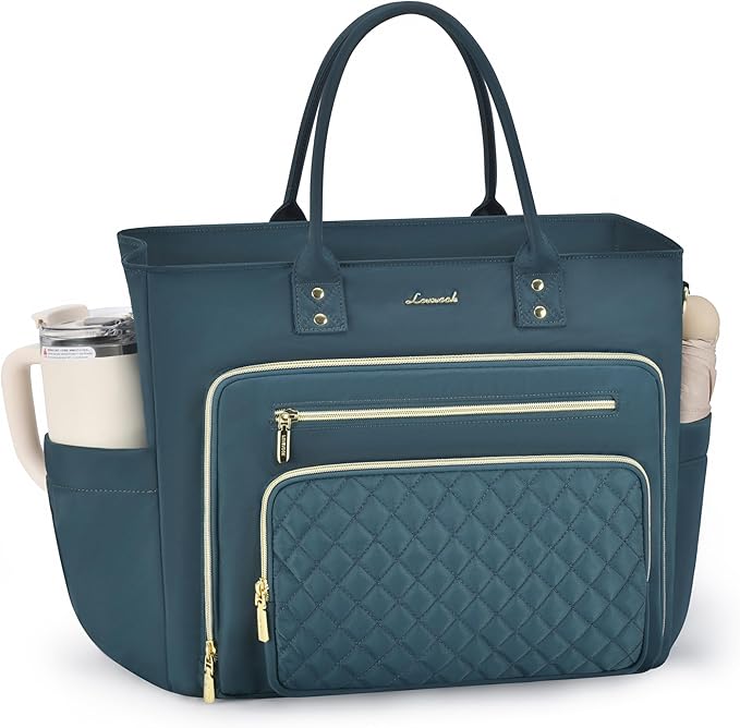 LOVEVOOK Laptop Tote Bag for Women, Teacher Work Bags With Laptop Compartment, Computer Laptop Bag With Large Cup Holder, Professional Briefcase Business Large Handbag Gifts, 17 Inch Dark Teal