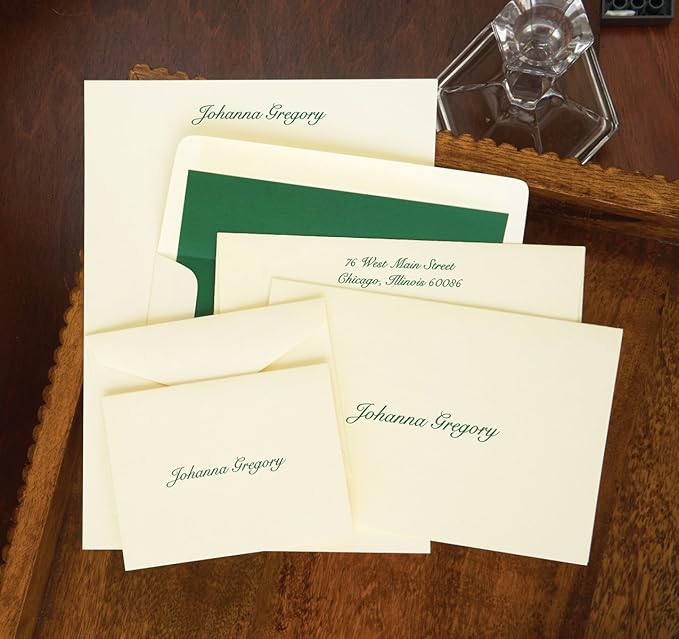 American Stationery, Personalized Raised Ink Ensemble Set, Enclosure Cards, Fold Notes, Sheets, Envelopes