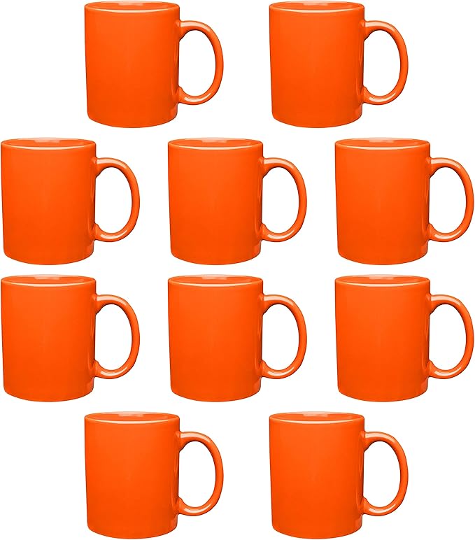 DISCOUNT PROMOS Ceramic Coffee Mugs 11 oz. Set of 10, Bulk Pack - Coffee cup set, Iced coffee cup, Gaming mug - Orange