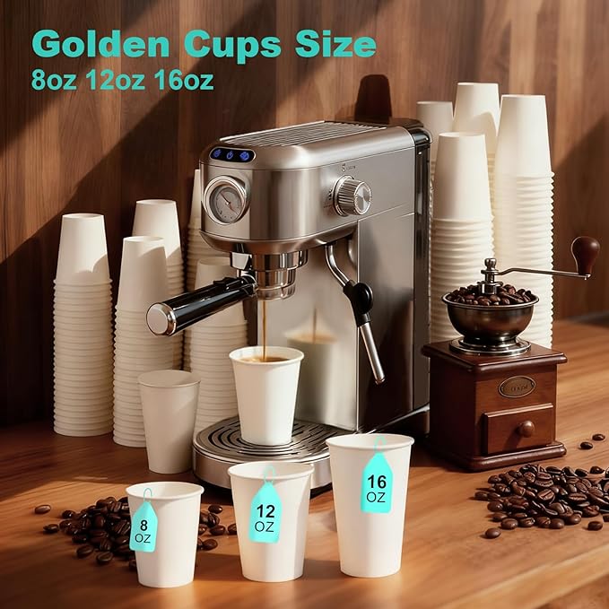 Coolcap 8 oz 1000 Pack Disposable Coffee Cups, Bulk White Disposable Paper Cups, Coffee Cups for Hot Tea, Chocolate and Cold Drinks