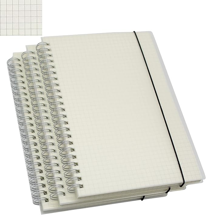 Yansanido Spiral Notebook, 3 Pcs A5 Thick Plastic Translucent Frosting Hardcover Graph Paper 80 Sheets -160 Pages Journals for Study and Notes (A5 5.7" x 8.3"- Grid 3pcs)