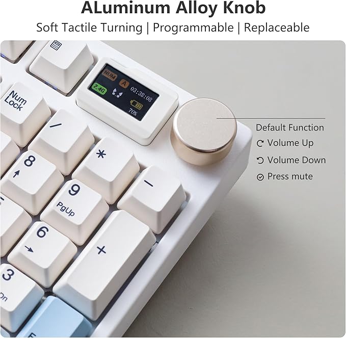 NJ98 Wireless Custom Mechanical Keyboard with Screen Knob 96% Hot Swappable RGB Keyboard Mac Windows (Black Samurai, Brass Plate-G Milky Yellow Pro)
