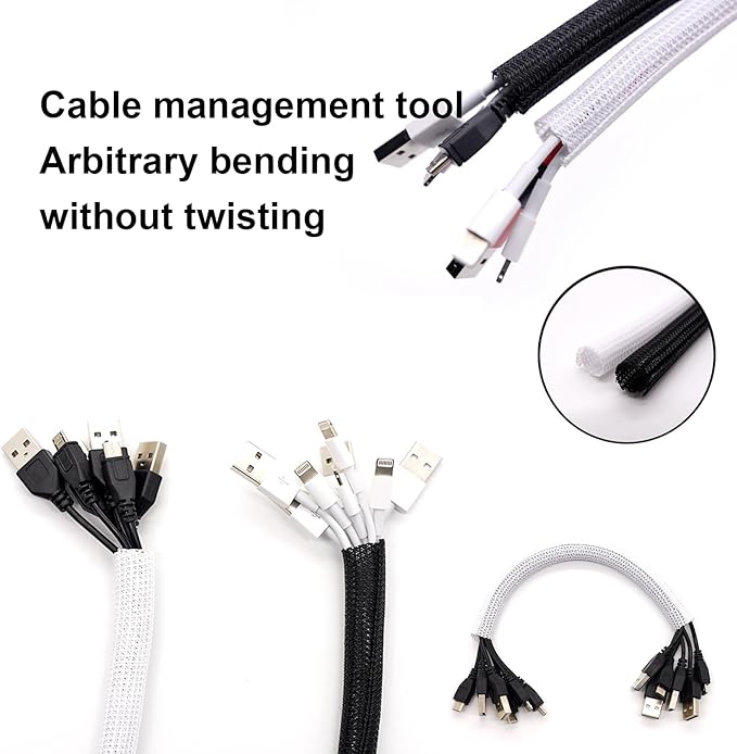 3/8" 50ft Braided Cable Sleeve Split Wire Loom Tubing – Expandable Cord Protector for USB, Power Cords, Audio/Video Cables – Cat Chew Proof, Durable Wire Management Sleeving (Black)